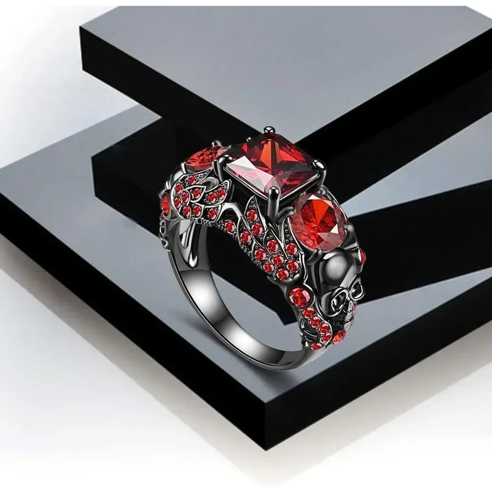 Gothic Jewelry Purple Red Black Crystal Unique Black Skull Rings for Women Halloween Christmas Gifts