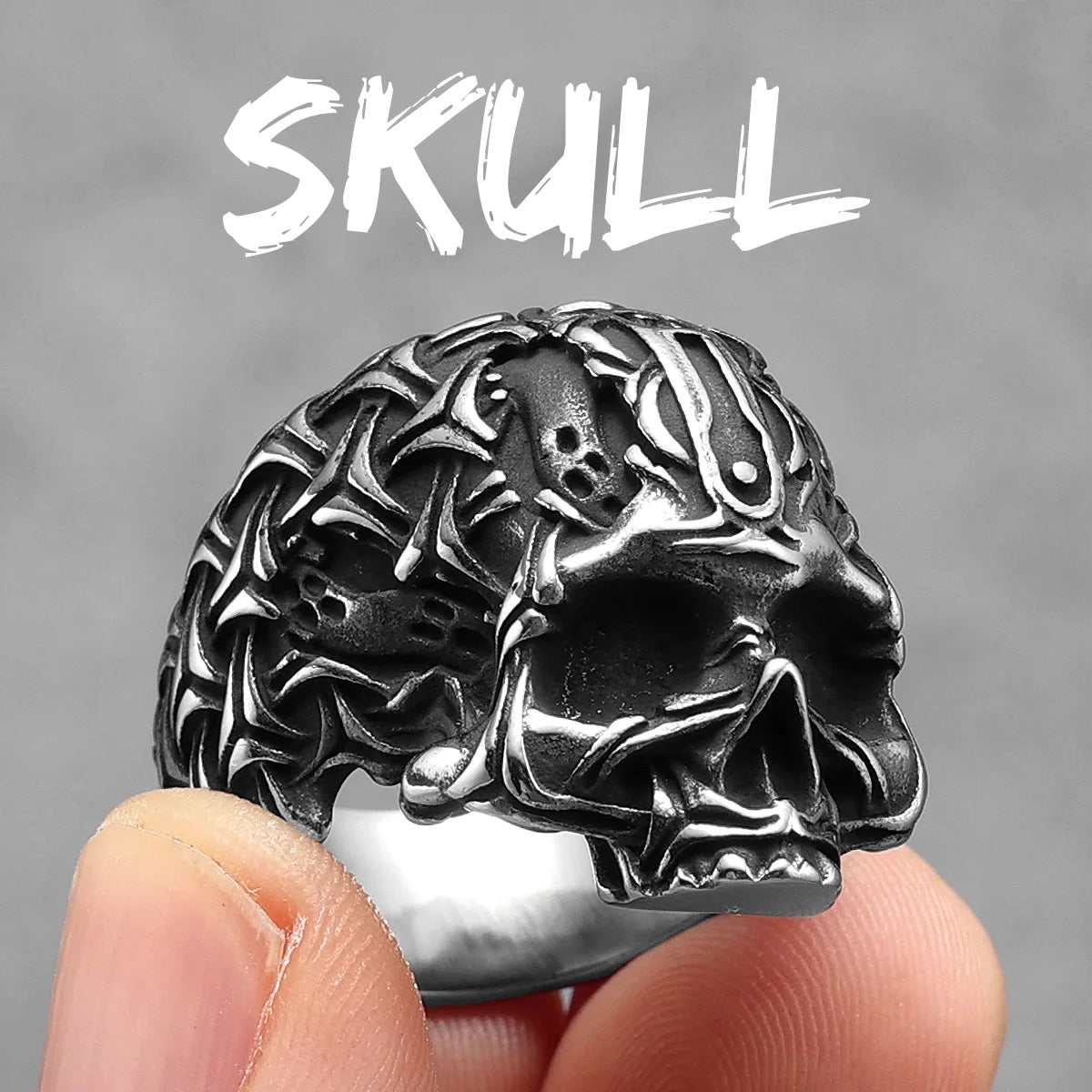 Weave Skull Men Rings Stainless Steel Women Jewelry Punk Rock Vintage Black Gothic Aesthetic Fashion Accessories Gift Wholesale
