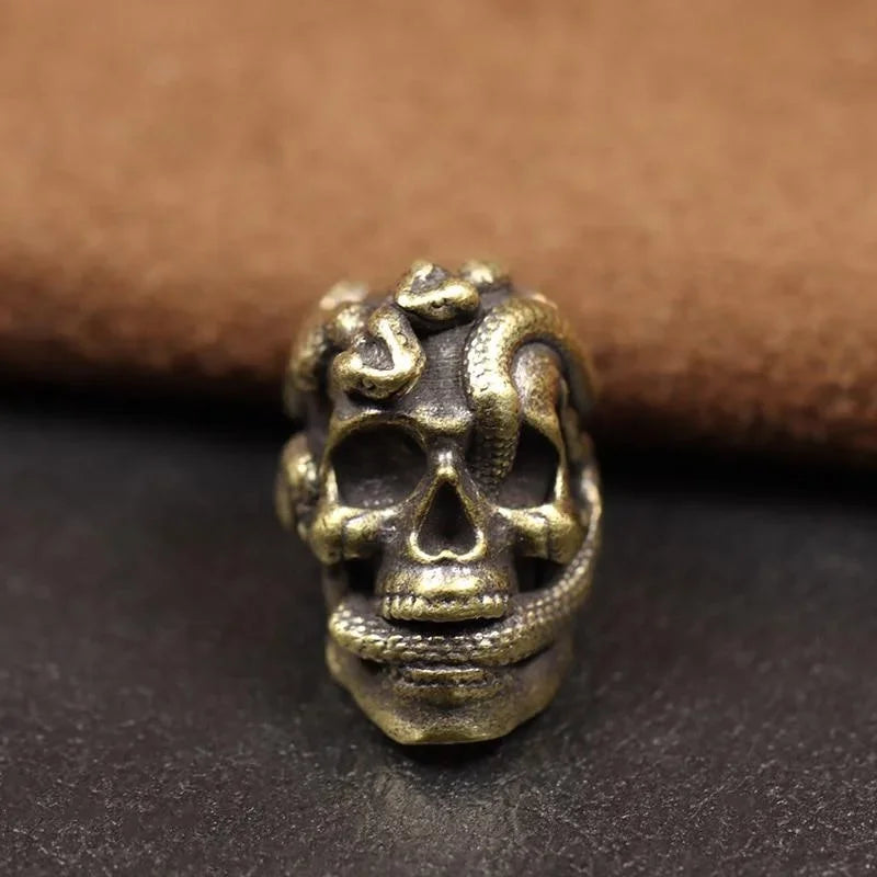 Double Snake Skull Head Brass Knife Bead EDC Outdoor DIY Paracord Accessories Woven Lanyard Pendant Jewelry Punk Bracelet Charms