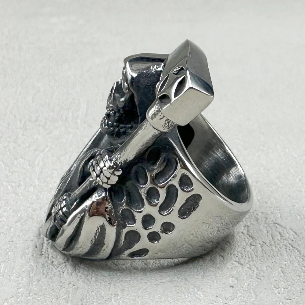 Retro Vintage Unique Grim Reaper Skull Ring for Men Gothic 316L Stainless Steel Death Cool Domineering Jewelry Wholesale