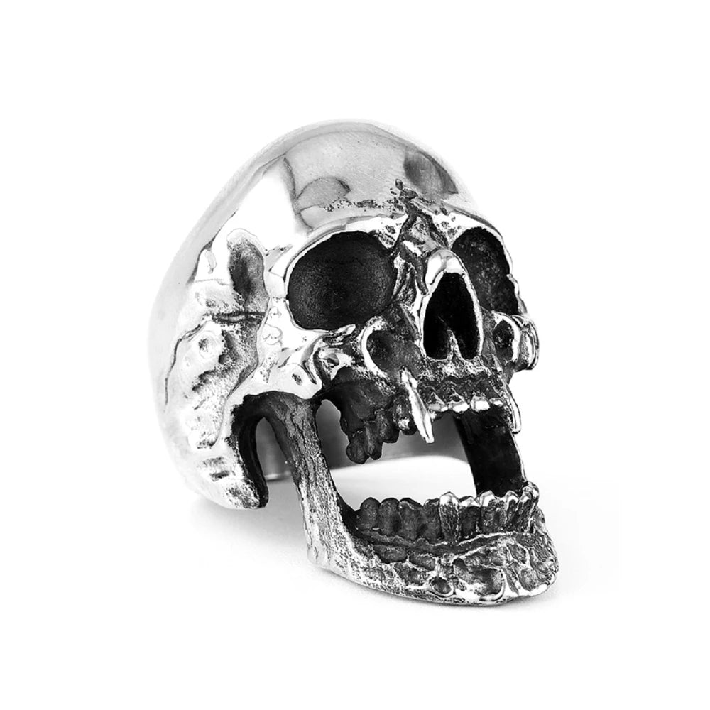 High Polish Gothic Vampire Skull Rings For Men Heavy Skull Stainless Steel Biker Ring Punk Motorcyclist Jewelry Gift Size 7-15