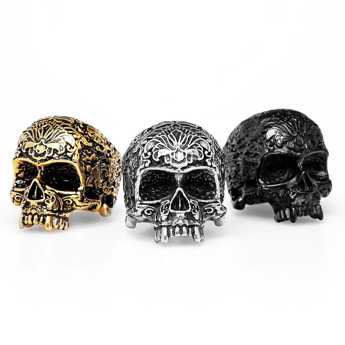 Vintage Carved Skull Stainless Steel Mens Rings Punk Gothic Halloween for Male Boyfriend Biker Jewelry Creativity Gift Wholesale