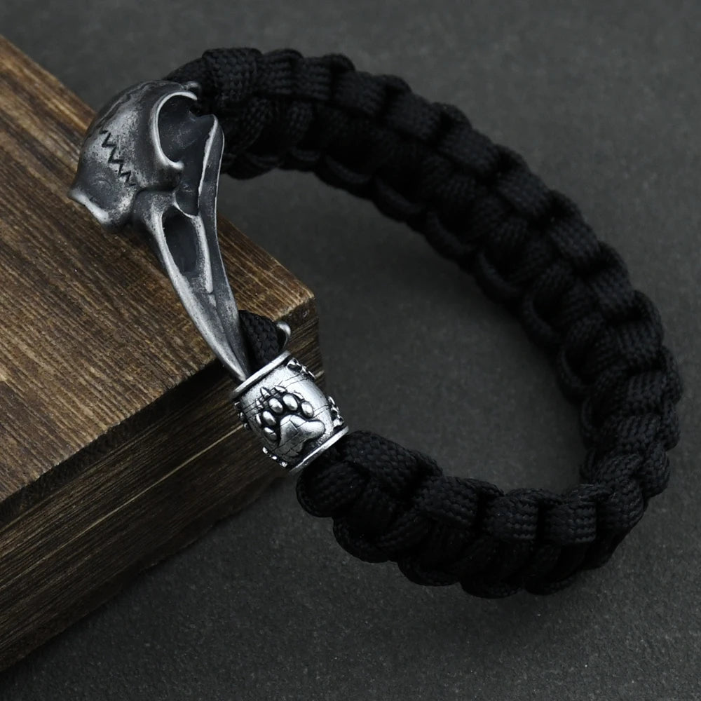 Wicca Skull Rune Bead Bracelet Odin Raven Stainless Steel Viking Bracelet Men Slavic Jewelry Vikings Accessories Vikingos Bangle