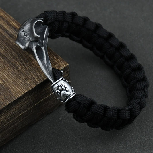 Wicca Skull Rune Bead Bracelet Odin Raven Stainless Steel Viking Bracelet Men Slavic Jewelry Vikings Accessories Vikingos Bangle