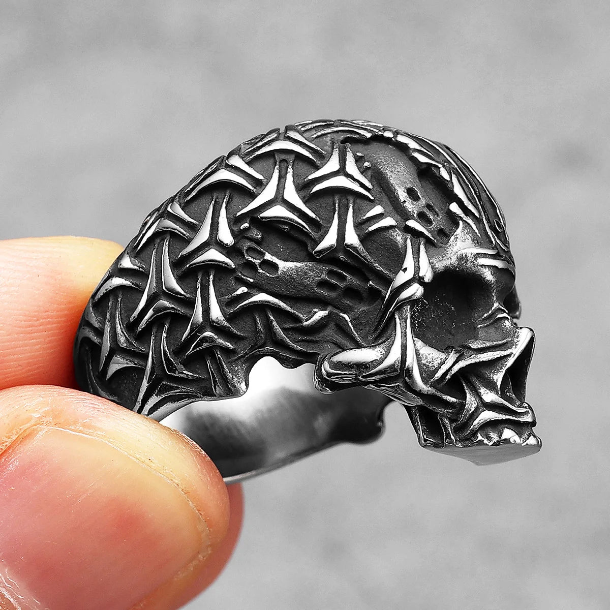 Weave Skull Men Rings Stainless Steel Women Jewelry Punk Rock Vintage Black Gothic Aesthetic Fashion Accessories Gift Wholesale