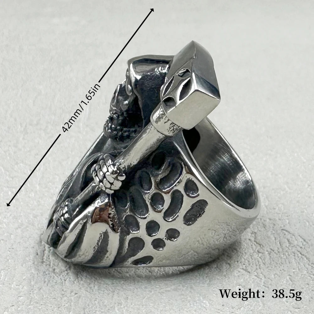 Retro Vintage Unique Grim Reaper Skull Ring for Men Gothic 316L Stainless Steel Death Cool Domineering Jewelry Wholesale