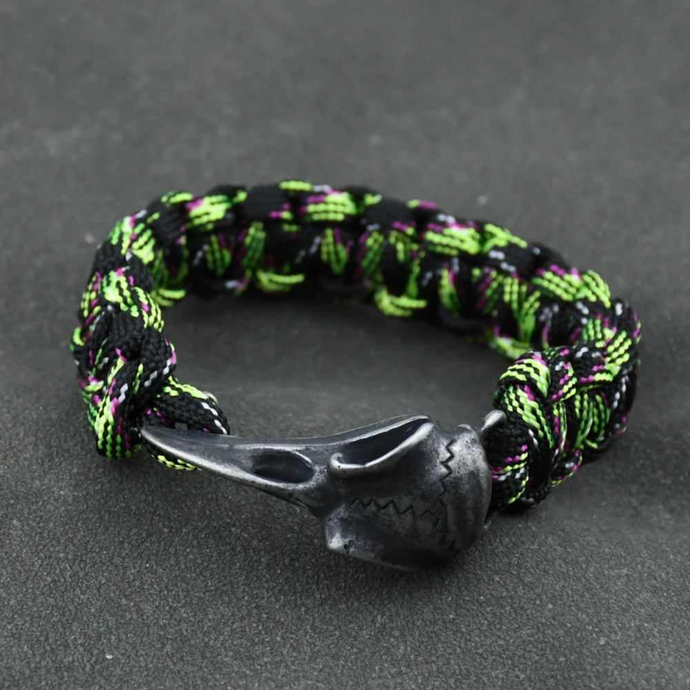 Wicca Skull Rune Bead Bracelet Odin Raven Stainless Steel Viking Bracelet Men Slavic Jewelry Vikings Accessories Vikingos Bangle