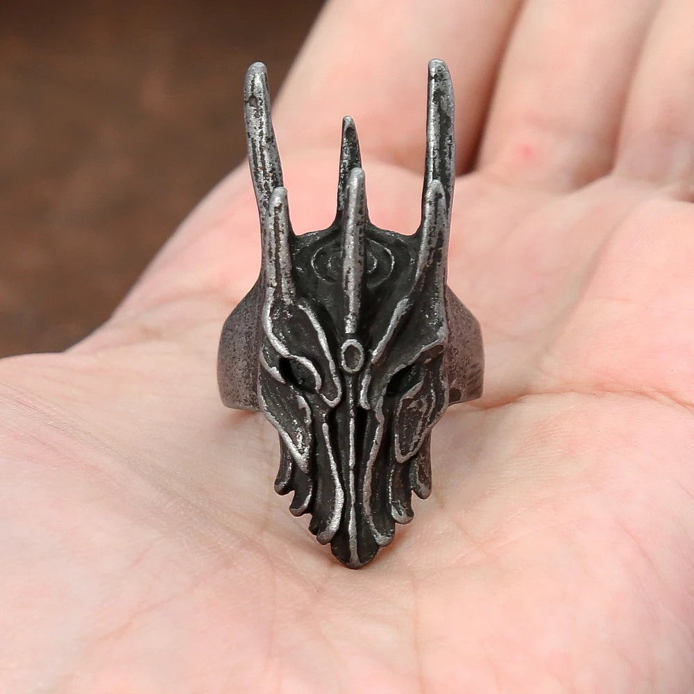 Vintage Black Helm of Sauron Ring For Men Women 316L Stainless Steel Punk Gothic Dragon Rings Fashion Jewelry Gifts Dropshipping