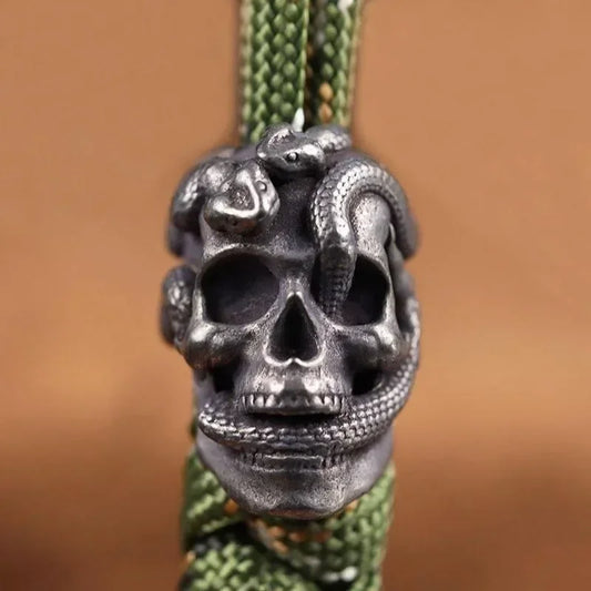 Double Snake Skull Head Brass Knife Bead EDC Outdoor DIY Paracord Accessories Woven Lanyard Pendant Jewelry Punk Bracelet Charms