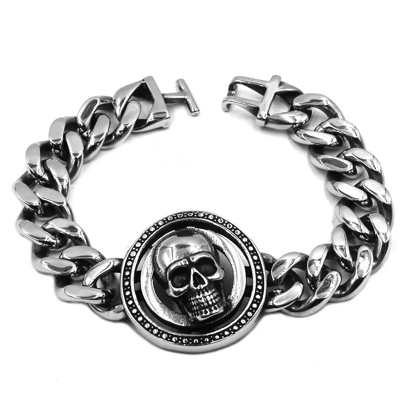 Hat Cross Skull Bracelet Stainless Steel Titanium Jewelry Large Personality Hands Cover Skull Biker Mens Boys Bangle SJB0348