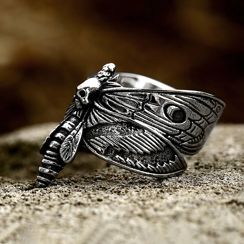 Gothic Fashion Butterfly Skull Rings For Men Women Stainless Steel Punk Vintage Moth Ring Biker Animal Jewelry Gift Dropshipping