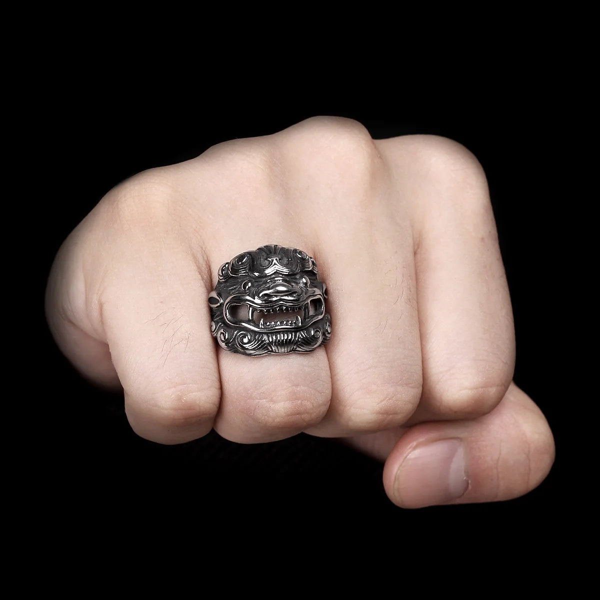 Stainless Steel Men Rings Chinese Style God Beast Kirin Amulet Punk Rock for Male Boyfriend Jewelry Creativity Gift Wholesale