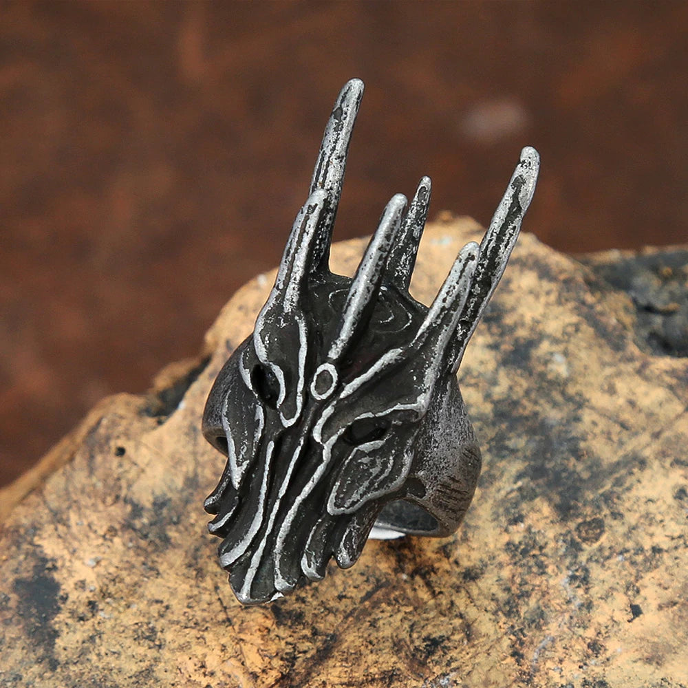 Vintage Black Helm of Sauron Ring For Men Women 316L Stainless Steel Punk Gothic Dragon Rings Fashion Jewelry Gifts Dropshipping