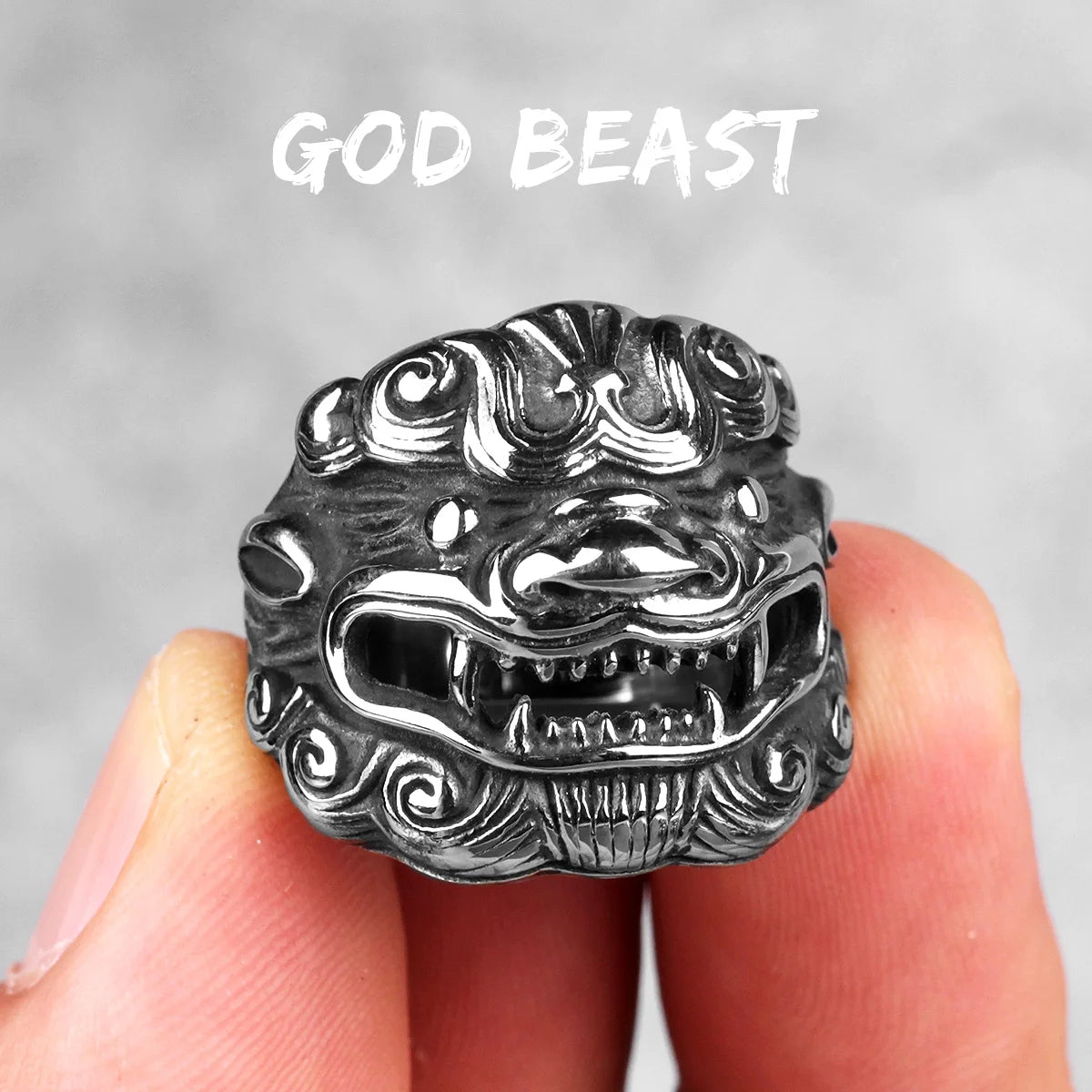 Stainless Steel Men Rings Chinese Style God Beast Kirin Amulet Punk Rock for Male Boyfriend Jewelry Creativity Gift Wholesale