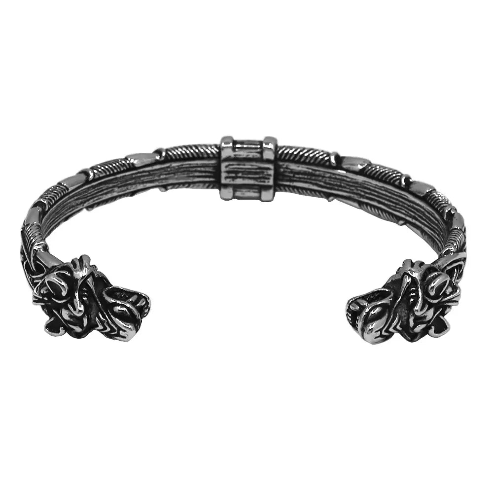 Vintage Ghost Skull Bones Biker Cuff Bracelet Stainless Steel Jewelry Gothic Feather Wing Norse Viking Wolf Men Bangle SJB0362A