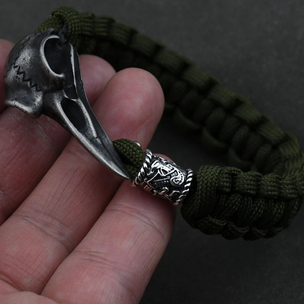 Wicca Skull Rune Bead Bracelet Odin Raven Stainless Steel Viking Bracelet Men Slavic Jewelry Vikings Accessories Vikingos Bangle
