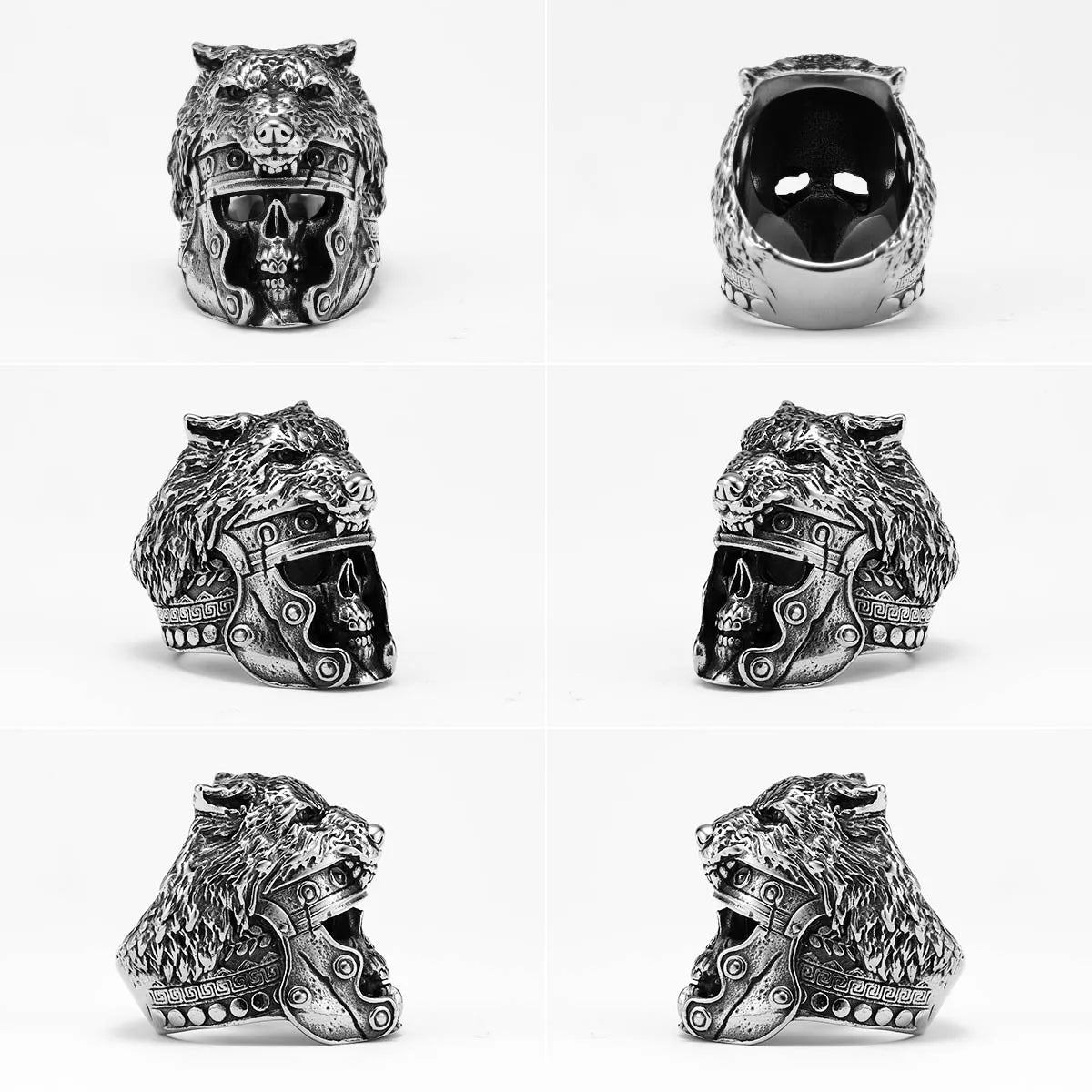 Gladiator Wolf Skull Men Rings Stainless Steel Women Jewelry Vintage Punk Rock Cool Stuff Fashion Accessories Gift Wholesale