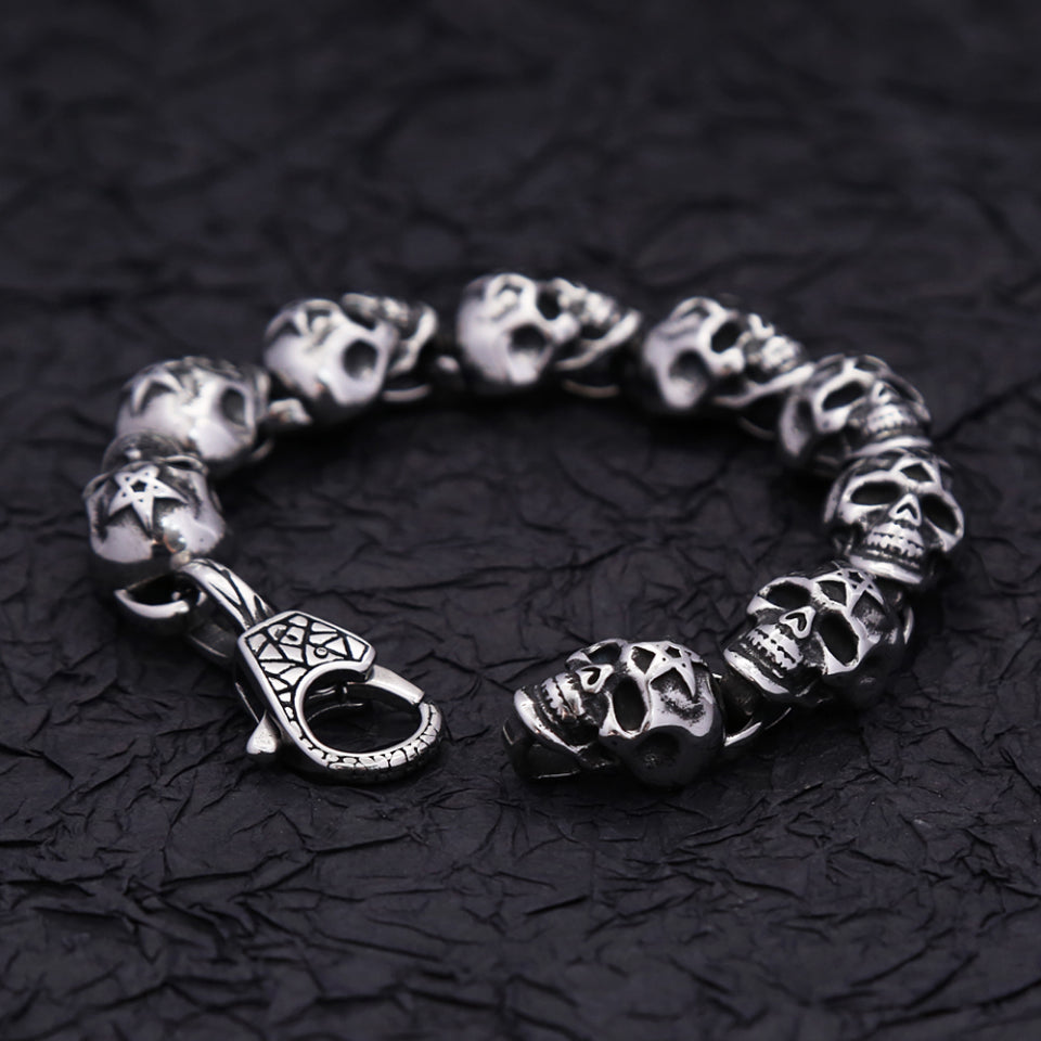 Gothic Vintage Men's Skull Bracelet 316L Stainless Steel Punk Hip Hop Skeleton Bracelets Fashion Amulet Jewelry Gifts Wholesale