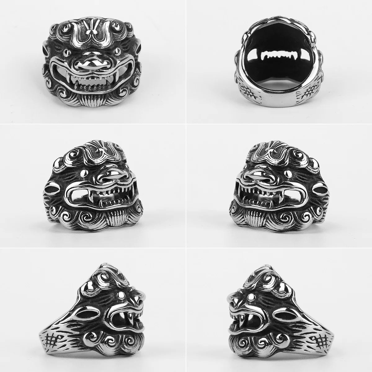 Stainless Steel Men Rings Chinese Style God Beast Kirin Amulet Punk Rock for Male Boyfriend Jewelry Creativity Gift Wholesale