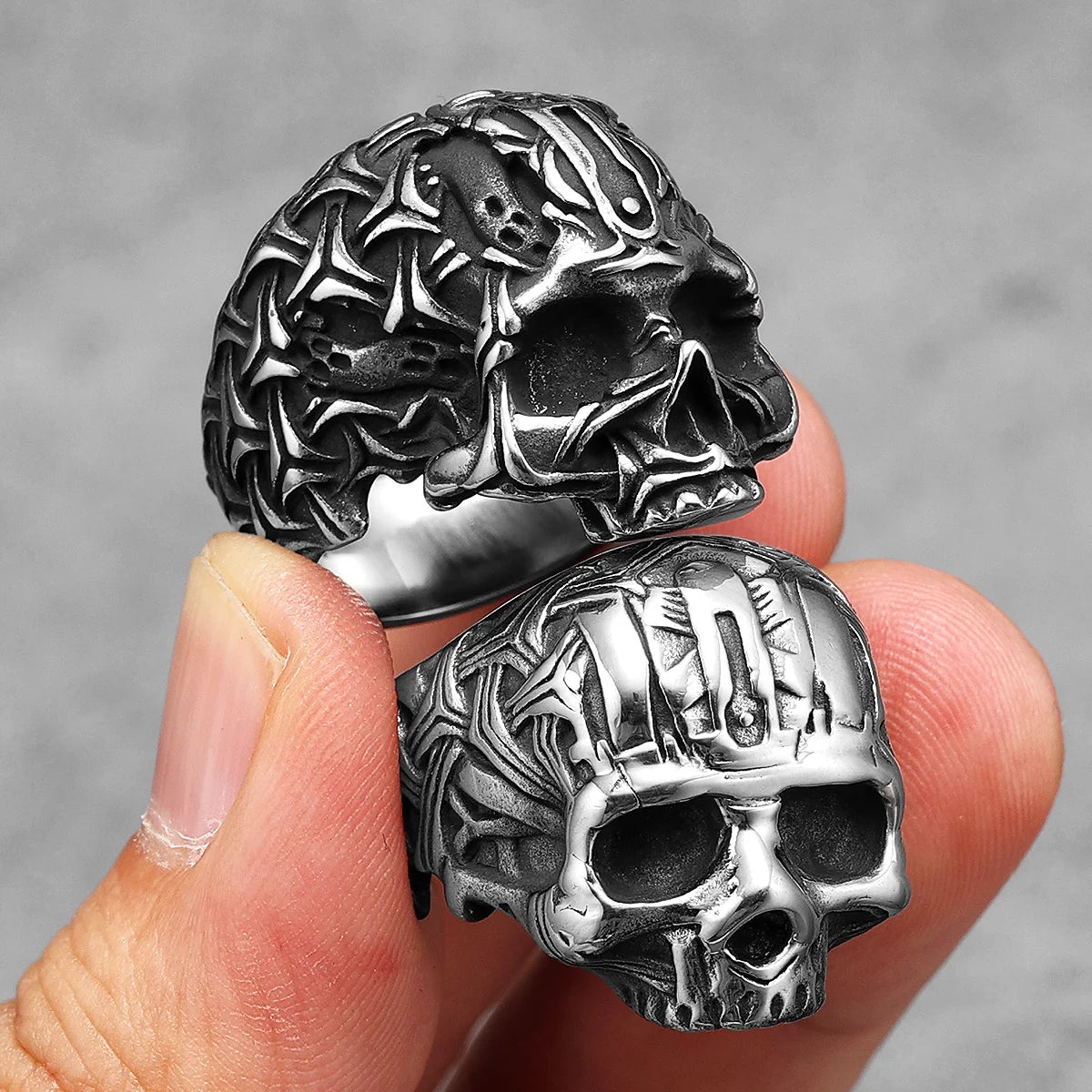 Weave Skull Men Rings Stainless Steel Women Jewelry Punk Rock Vintage Black Gothic Aesthetic Fashion Accessories Gift Wholesale