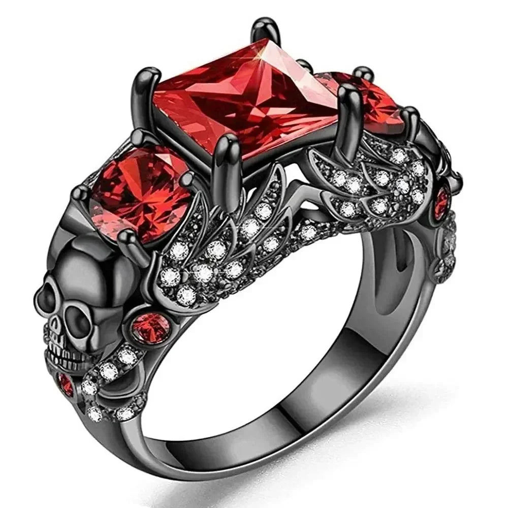 Gothic Jewelry Purple Red Black Crystal Unique Black Skull Rings for Women Halloween Christmas Gifts