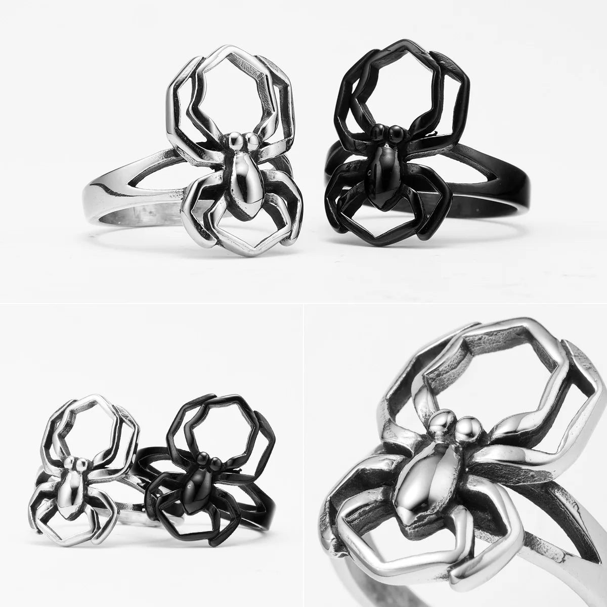 Spider Men Rings Stainless Steel Punk Stylish Hiphop Women Jewelry Fashion Accessories Halloween Gift Cool Stuff Wholesale