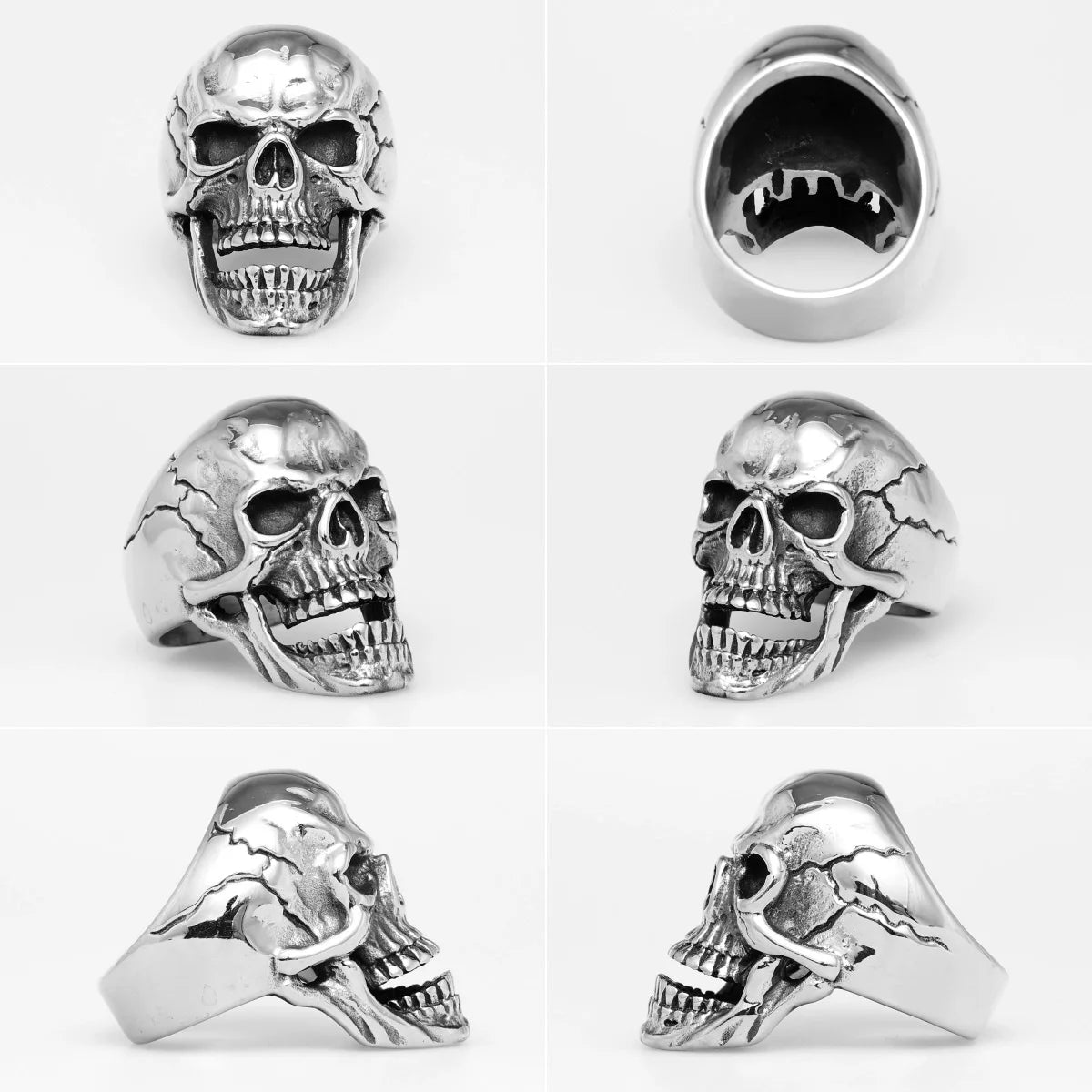 Vintage Broken Skull Stainless Steel Mens Rings Punk Gothic Stylish for Male Boyfriend Biker Jewelry Creativity Gift Wholesale