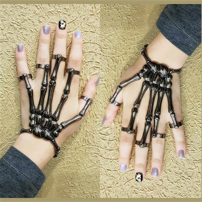 Steam Punk Skull Skeleton Bracelet For Men Gothic Hand Elasticity Adjustable Couple Women Bracelet Bangles Jewelry