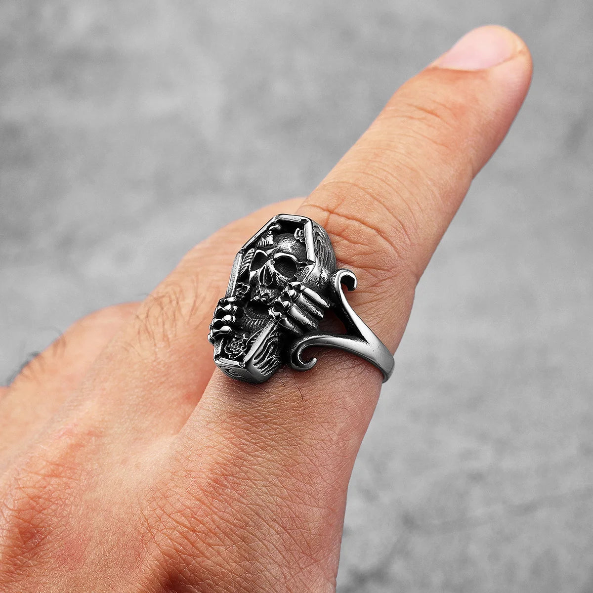 Mummy Skull Coffin Men Rings Stainless Steel Women Jewelry Punk Retro New In Rock Fashion Accessories Gift Wholesale Dropshiping