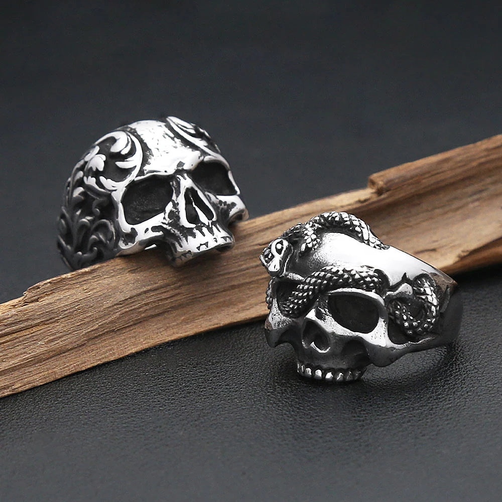 Vintage Gothic 316L Stainless Steel Skull Rings For Men Women Punk Hip Hop Motorcycle Band Jewelry Halloween Gifts Dropshipping
