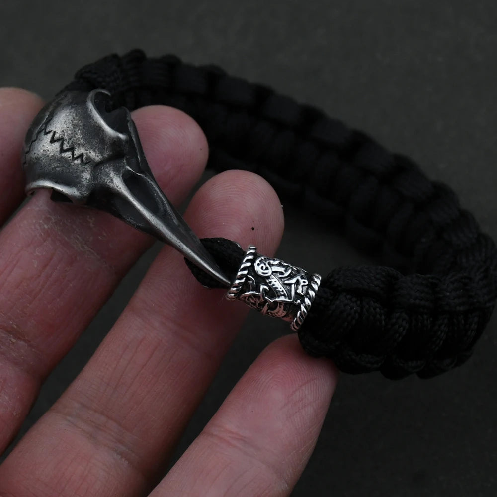 Wicca Skull Rune Bead Bracelet Odin Raven Stainless Steel Viking Bracelet Men Slavic Jewelry Vikings Accessories Vikingos Bangle