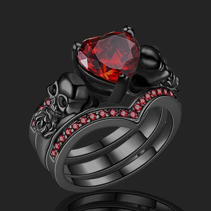 Gothic Style Rings Plated Inlaid Heart Shape Zircon Horror Skull On The Band Black / Red / Purple Just Pick One Halloween Decor
