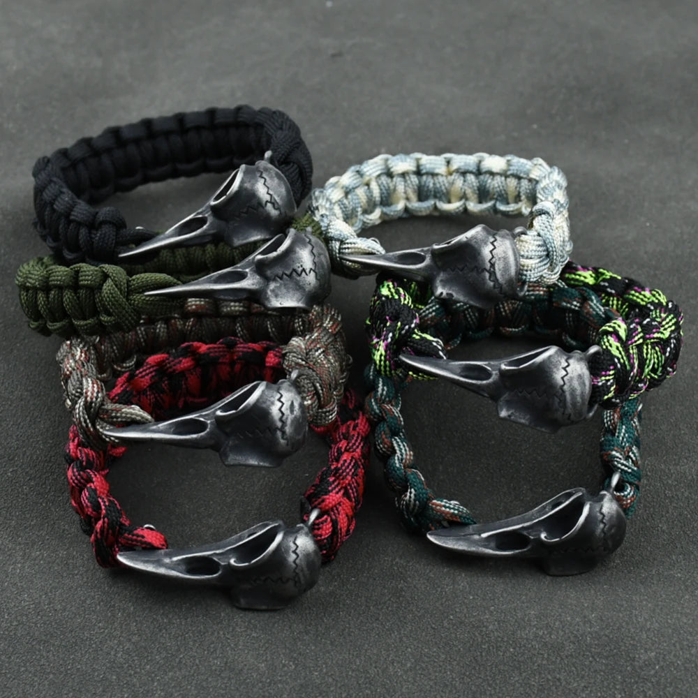 Wicca Skull Rune Bead Bracelet Odin Raven Stainless Steel Viking Bracelet Men Slavic Jewelry Vikings Accessories Vikingos Bangle