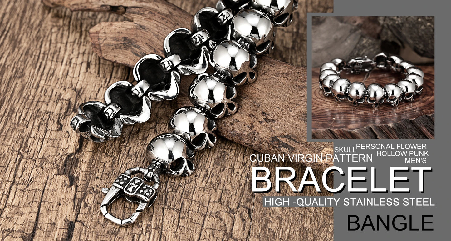 Male Minimalist Skull Bracelet Men And Women's Retro Punk Totem Stainless Steel Bangle Boy Creative glossy ghost head Hand chain
