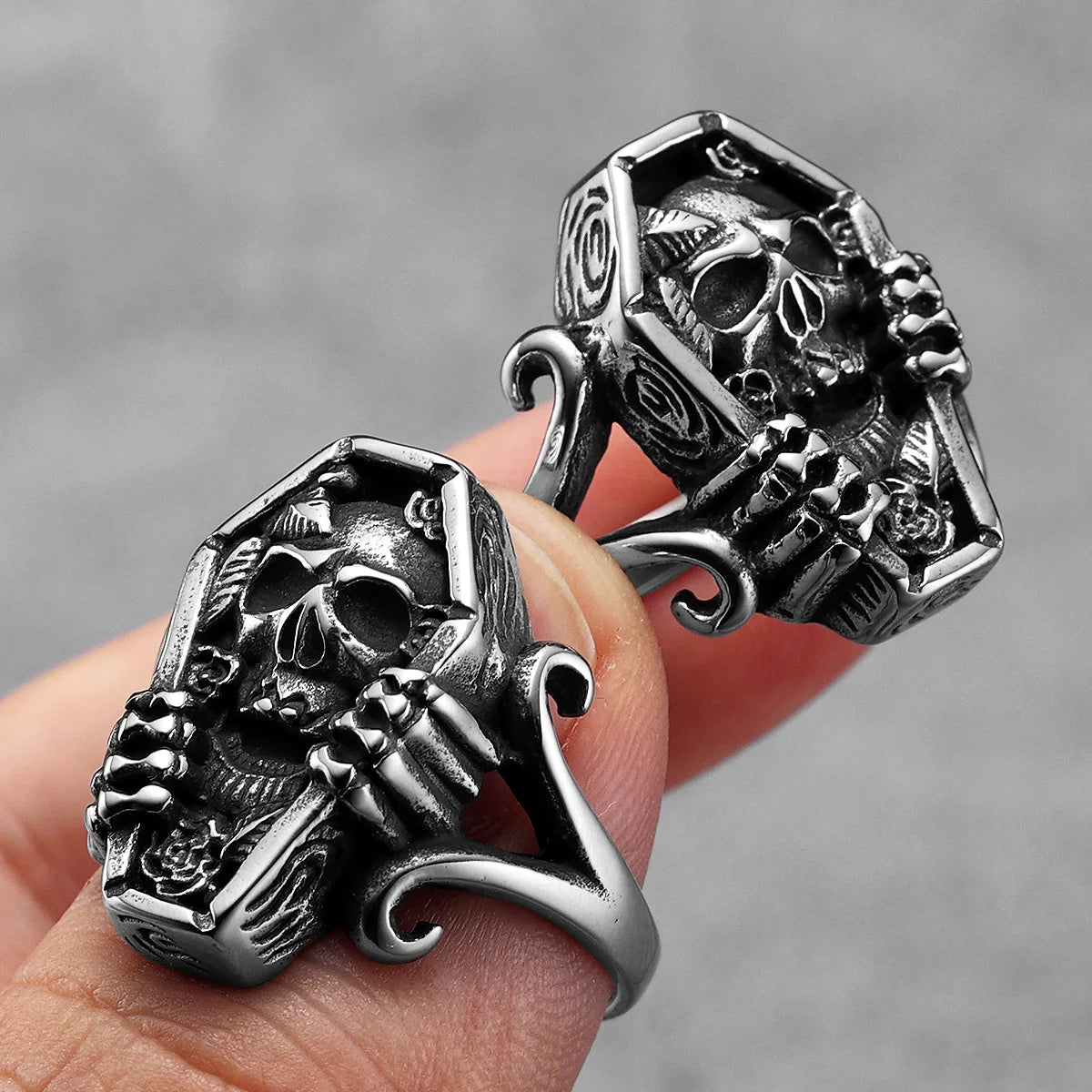 Mummy Skull Coffin Men Rings Stainless Steel Women Jewelry Punk Retro New In Rock Fashion Accessories Gift Wholesale Dropshiping