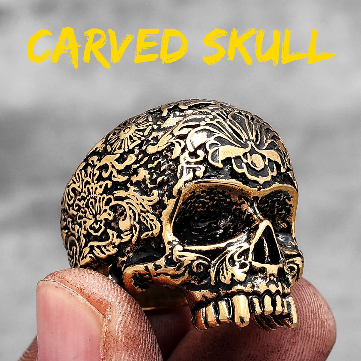 Vintage Carved Skull Stainless Steel Mens Rings Punk Gothic Halloween for Male Boyfriend Biker Jewelry Creativity Gift Wholesale