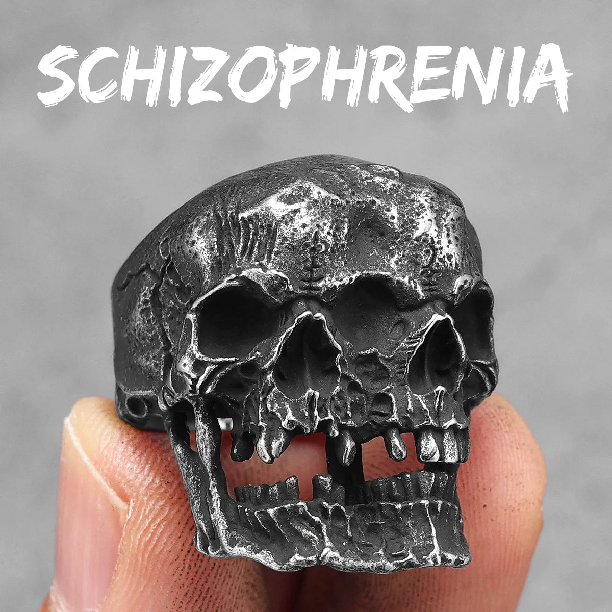 Schizophrenia Skull Men Rings Stainless Steel Women Jewelry Punk Rock Vintage Black Gothic Fashion Accessories Gifts Wholesale