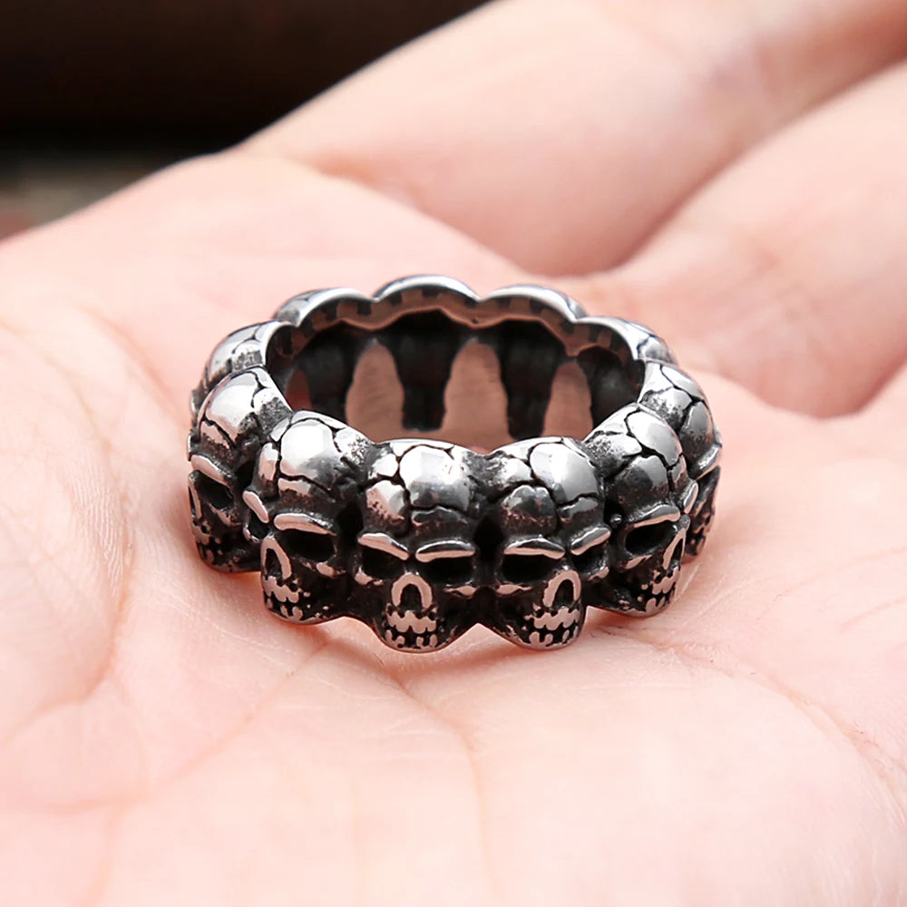 Gothic Vintage Stainless Steel Skull Ring For Men Boys Punk Rock Hip Hop Skull Rings Fashion Party Jewelry Gifts Dropshipping