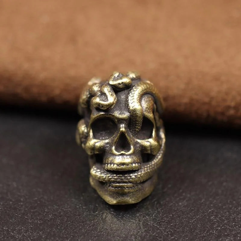 Double Snake Skull Head Brass Knife Bead EDC Outdoor DIY Paracord Accessories Woven Lanyard Pendant Jewelry Punk Bracelet Charms