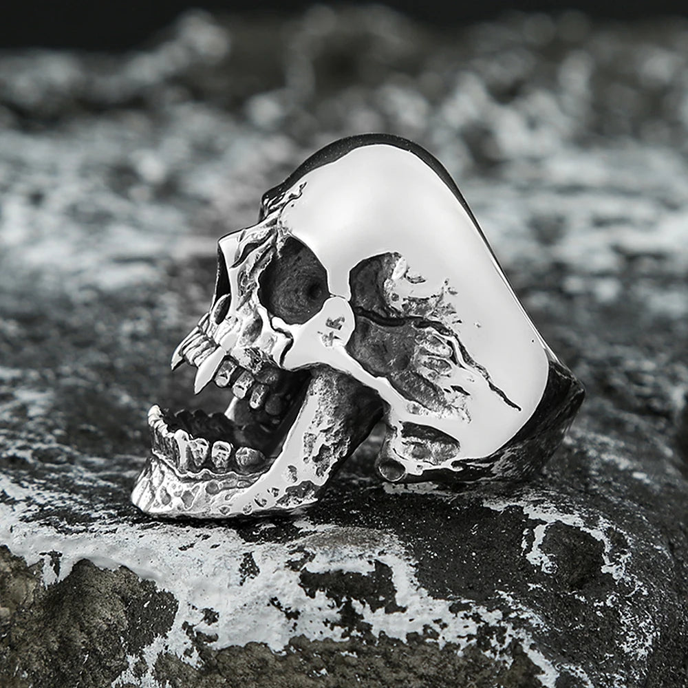 High Polish Gothic Vampire Skull Rings For Men Heavy Skull Stainless Steel Biker Ring Punk Motorcyclist Jewelry Gift Size 7-15