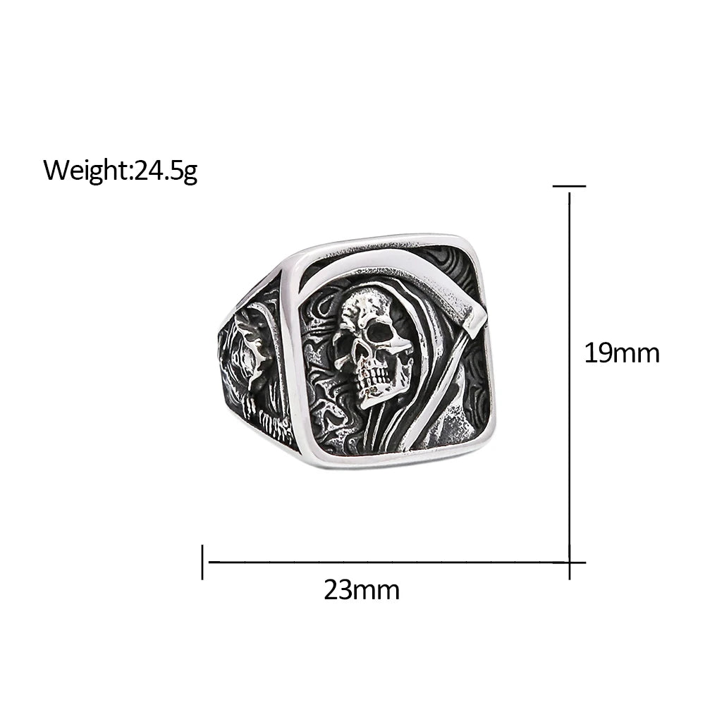 Vintage Stainless Steel Death Sickle Skull Rings For Men Punk Hip Hop Domineering Skull Ring Party Biker Jewelry Gifts Wholesale
