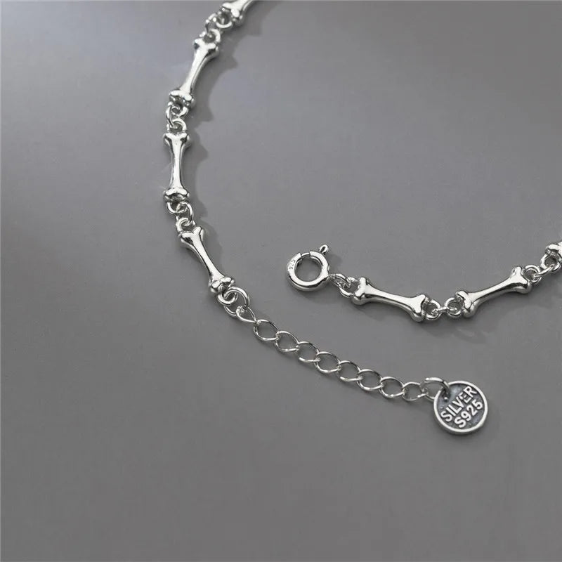 YIZIZAI Gothic Style 100% 925 Sterling Silver Men Women Creative Retro Skull Bone Chain Bracelet For Halloween party