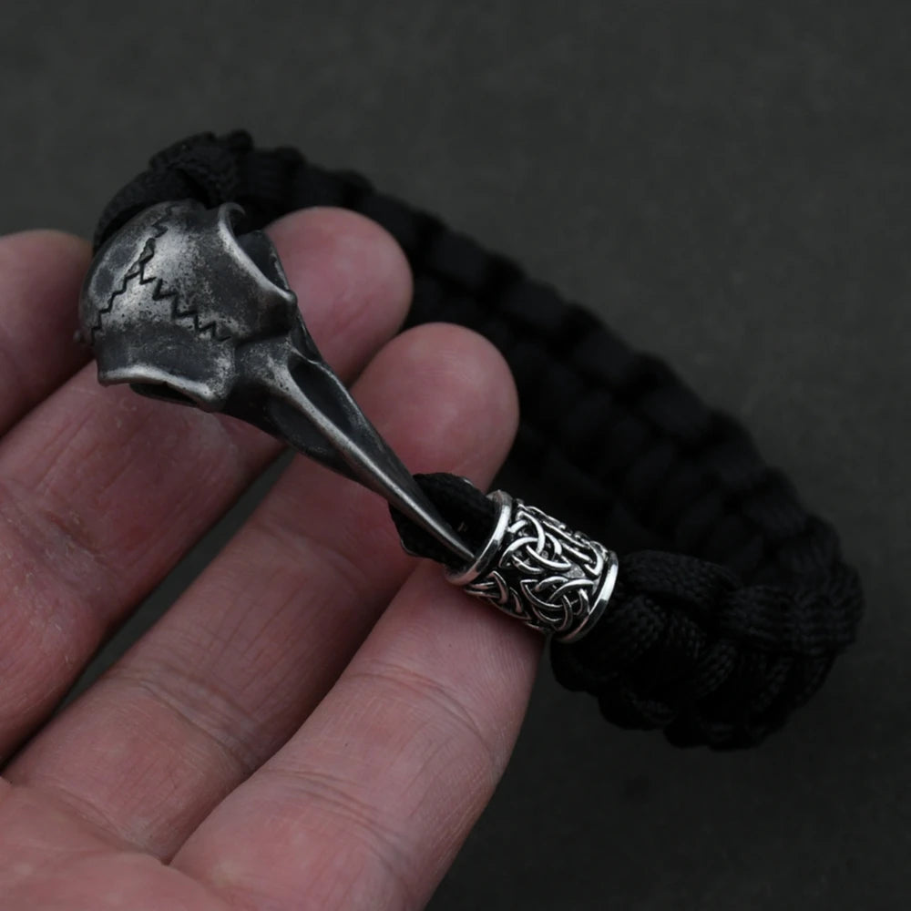Wicca Skull Rune Bead Bracelet Odin Raven Stainless Steel Viking Bracelet Men Slavic Jewelry Vikings Accessories Vikingos Bangle