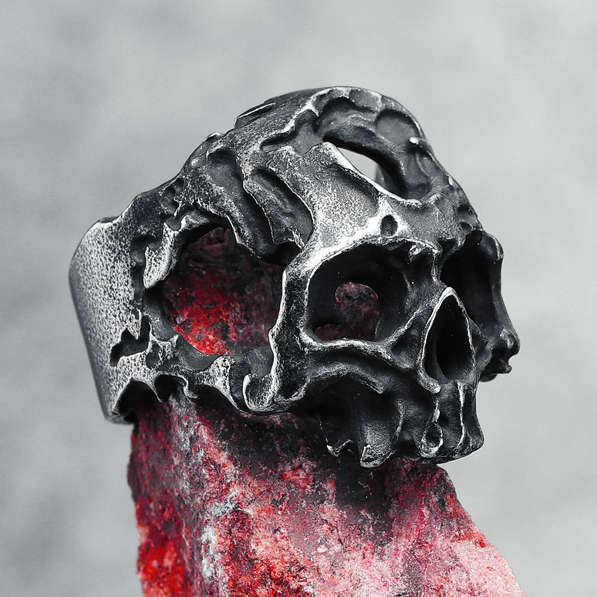 Hollow Skull Men Ring 316L Stainless Steel Weathering Cranium Rock HipHop Party for Biker Rider Male Boyfriend Jewelry Best Gift