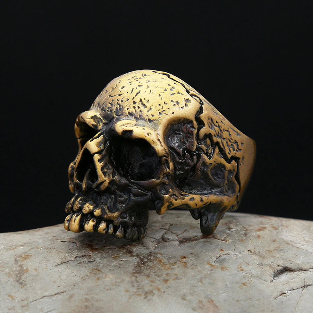 Gothic Punk Brass Skull Rings Hip Hop Rock Vintage Personality Skeleton Ring For Men Women Locomotive Biker Jewelry Dropshipping