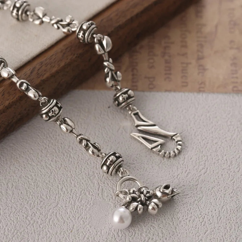 Best Sell Vintage Skull Heads 925 Sterling Silver Unisex Punk Rock Charm Bracelet Jewelry For Women Man Halloween Gift Cheap