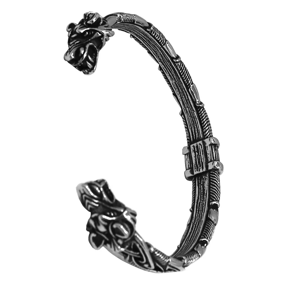 Vintage Ghost Skull Bones Biker Cuff Bracelet Stainless Steel Jewelry Gothic Feather Wing Norse Viking Wolf Men Bangle SJB0362A