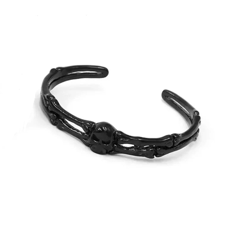 Vintage Ghost Skull Bones Biker Cuff Bracelet Stainless Steel Jewelry Gothic Feather Wing Norse Viking Wolf Men Bangle SJB0362A