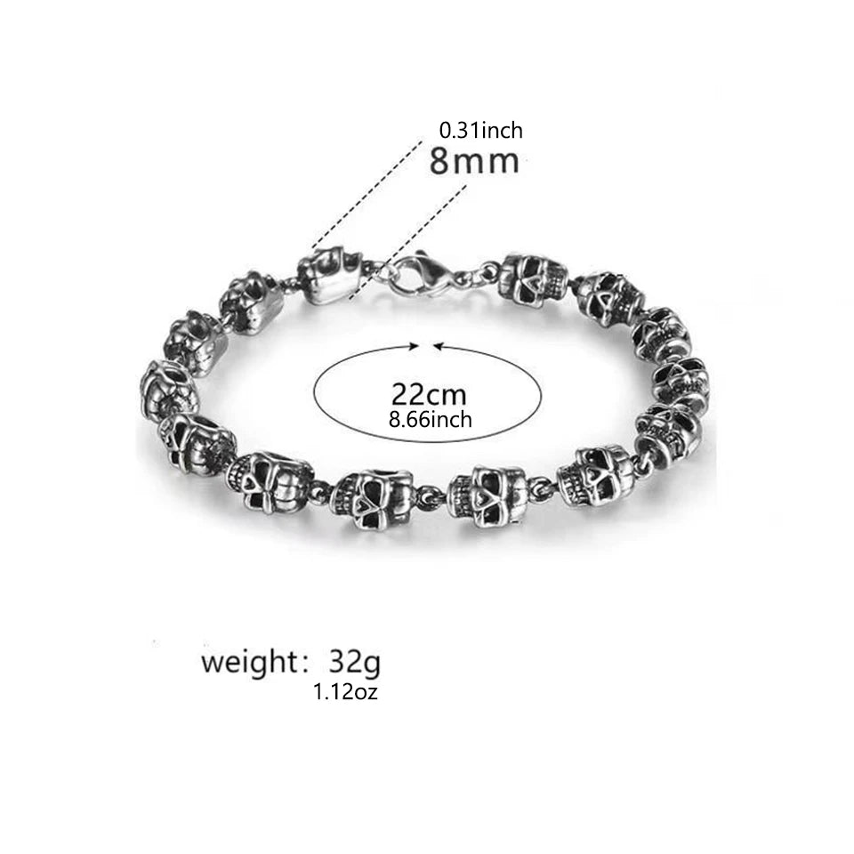 Retro Gothic Metal Skull Ghost Head Bracelet For Men Punk Charm Hip Hop Rock Knight Bracelet/Body Chain Accessory Gift