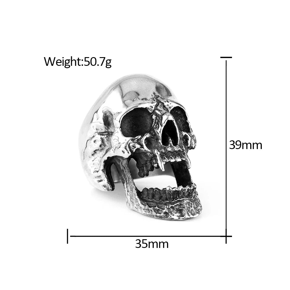 High Polish Gothic Vampire Skull Rings For Men Heavy Skull Stainless Steel Biker Ring Punk Motorcyclist Jewelry Gift Size 7-15